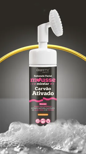 Mousse Sabonete Limpeza Facial Carvao Ativado 150ml Griffty - Imagem 3